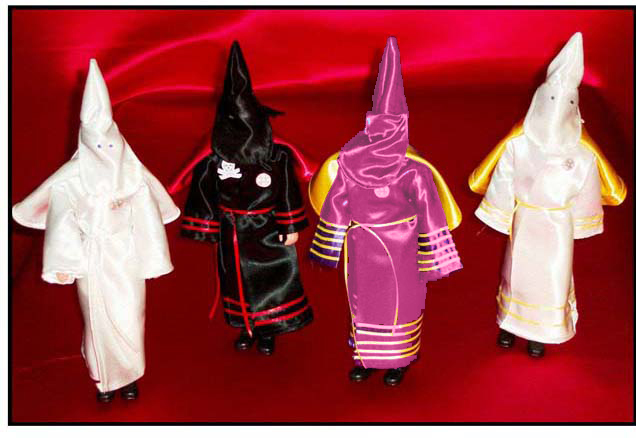 pink black and white robed Klan dolls