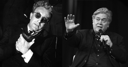 Dr. Strangelove from the film and Steve Bannon, looking rather alike.